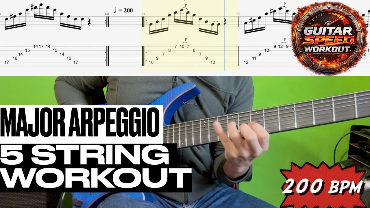 Sweep Picking PRO: Arpegios Mayores de 5 Cuerdas (G, A, C y D) | Guitar Workout (PLAY ALONG AND TAB)