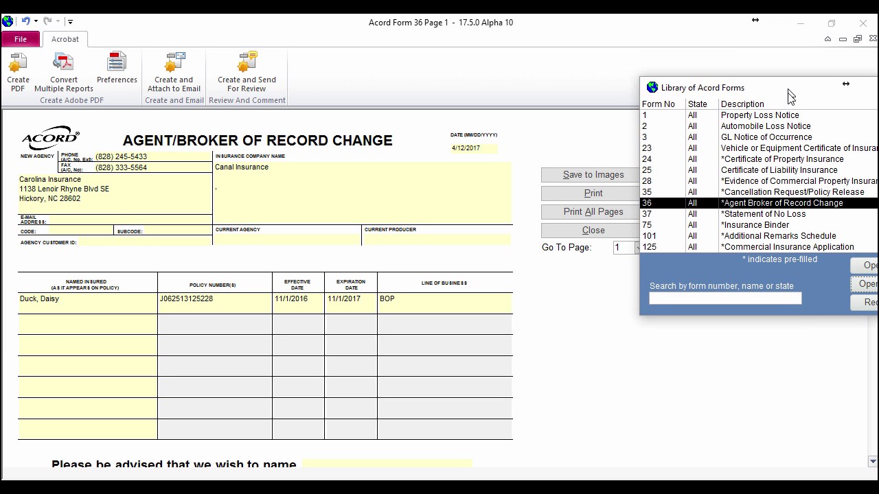 JenesisClassic - Acord 36 Agent Record of Change