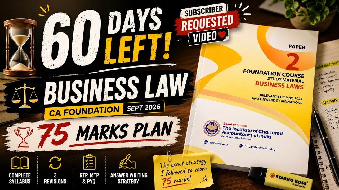 🔥 Last 60 Days Strategy for Business Law CA Foundation Sept 2026 📚 | My 75 Marks Plan ✨