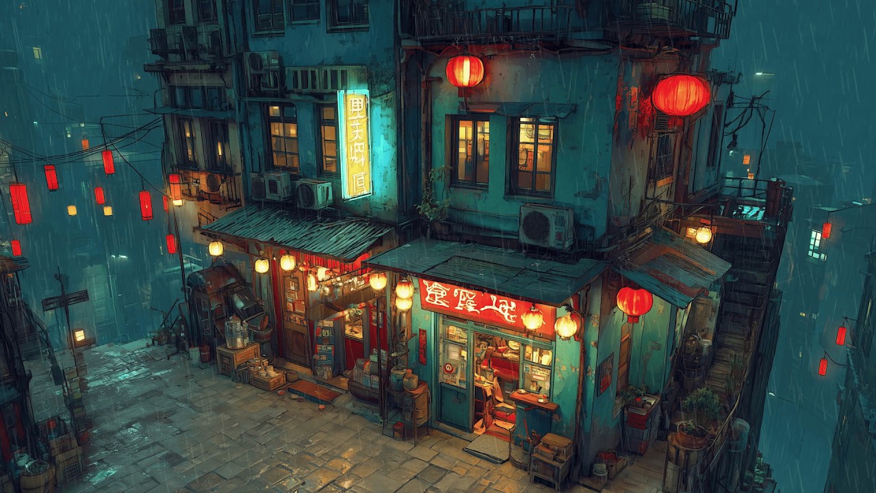 Rainy Kyoto Back Alley 1980s ☔ Lofi Hip Hop & Chillhop | Rainy Ryokan Ambience
