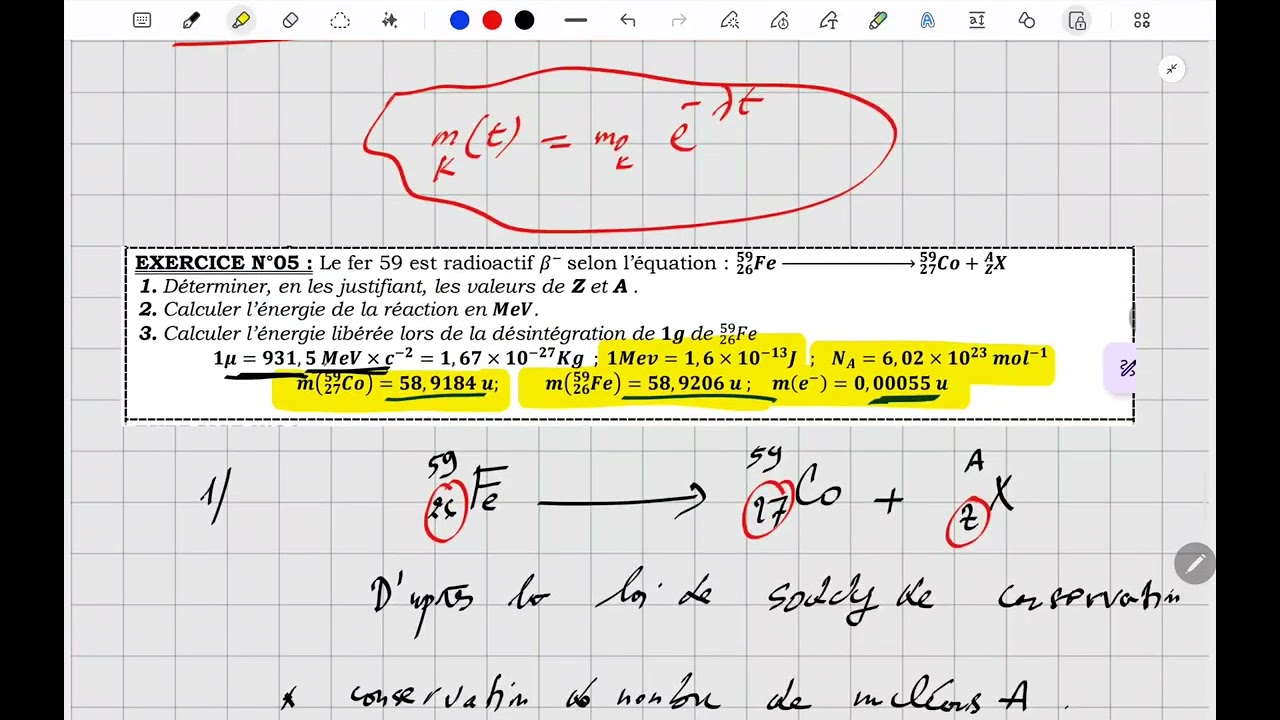 Noyau masse et énergie 2bac-exercice 5