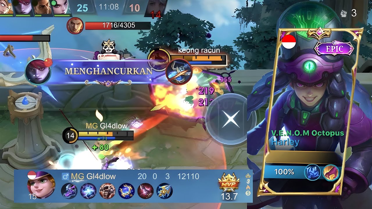 GAMEPLAY HARLEY HYPER 20 KILS TANPA MATI - Mobile Legends 