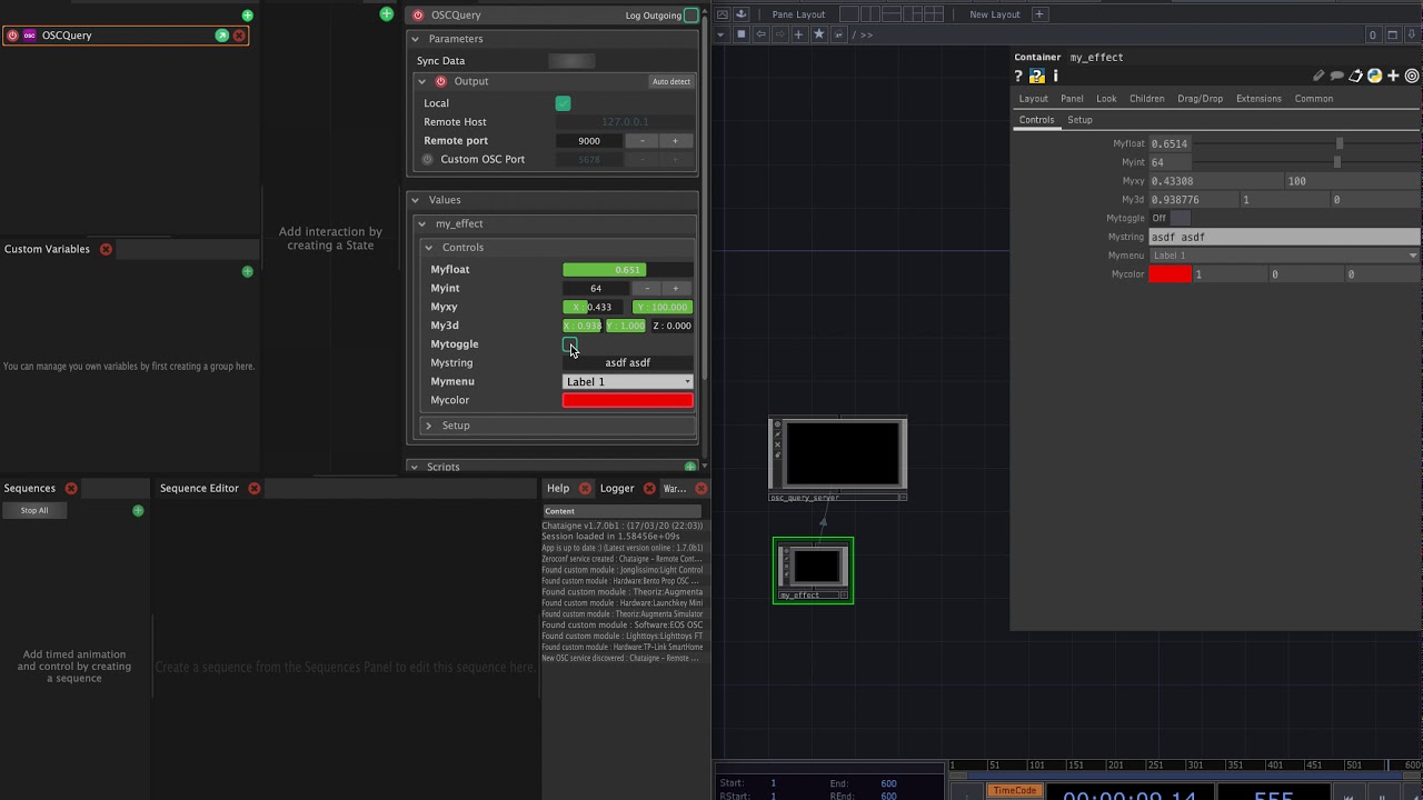 Touchdesigner OSC Query Server Component - Quick demo using Chataigne as Client