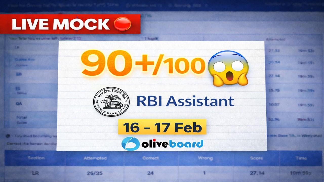 🎯Oliveboard RBI Assistant 2026 Live Mock Test 📚✍️|16-17 Feb | Share Scores📝👆| #today #rbi #live #sbi