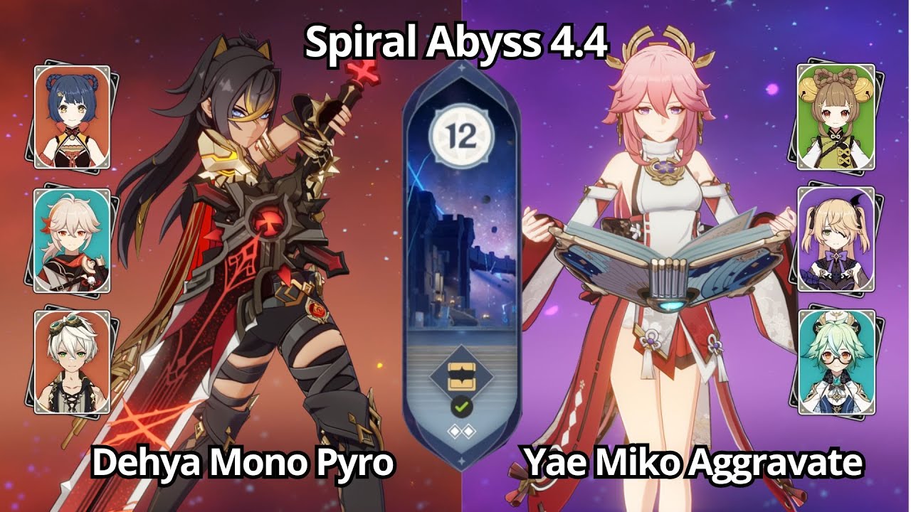 C1 Dehya Mono Pyro & C0 Yae Miko Aggravate - Spiral Abyss 4.4 Floor 12 Genshin Impact