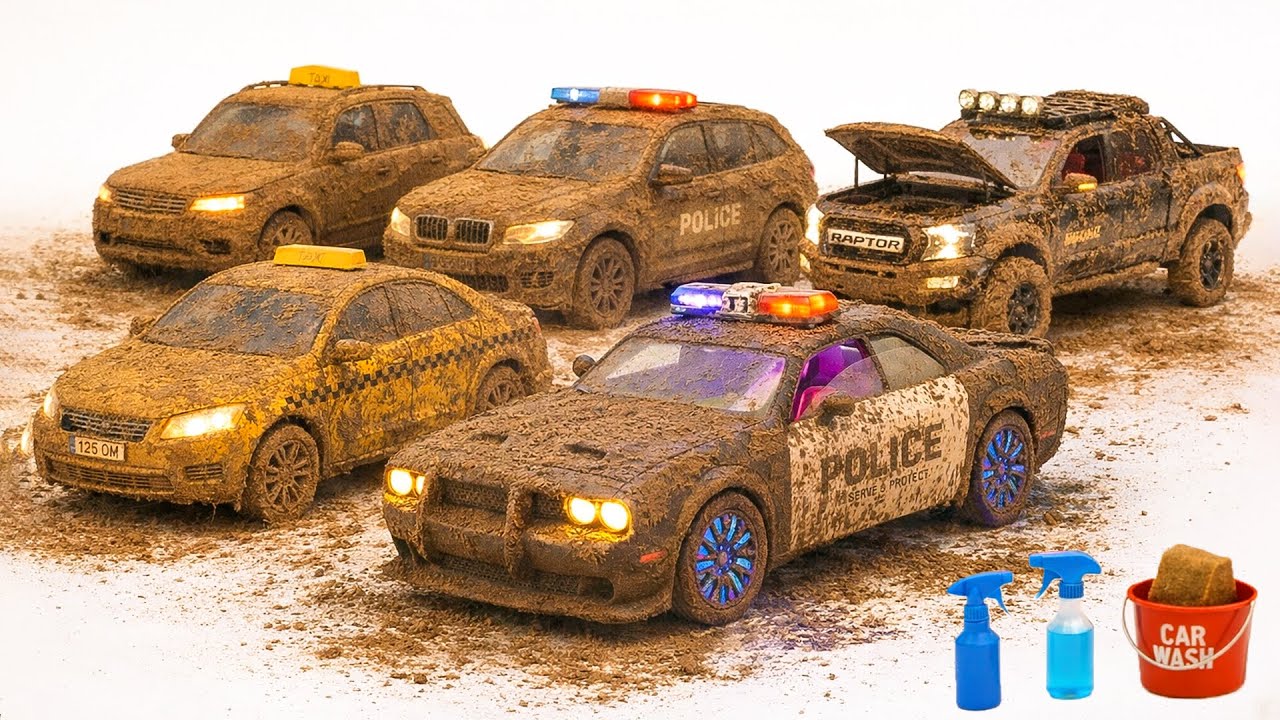The surreal cleaning process of 1:24 BMW M5,Nissan GT-R Police Jeep After Extreme Off Road Adventure