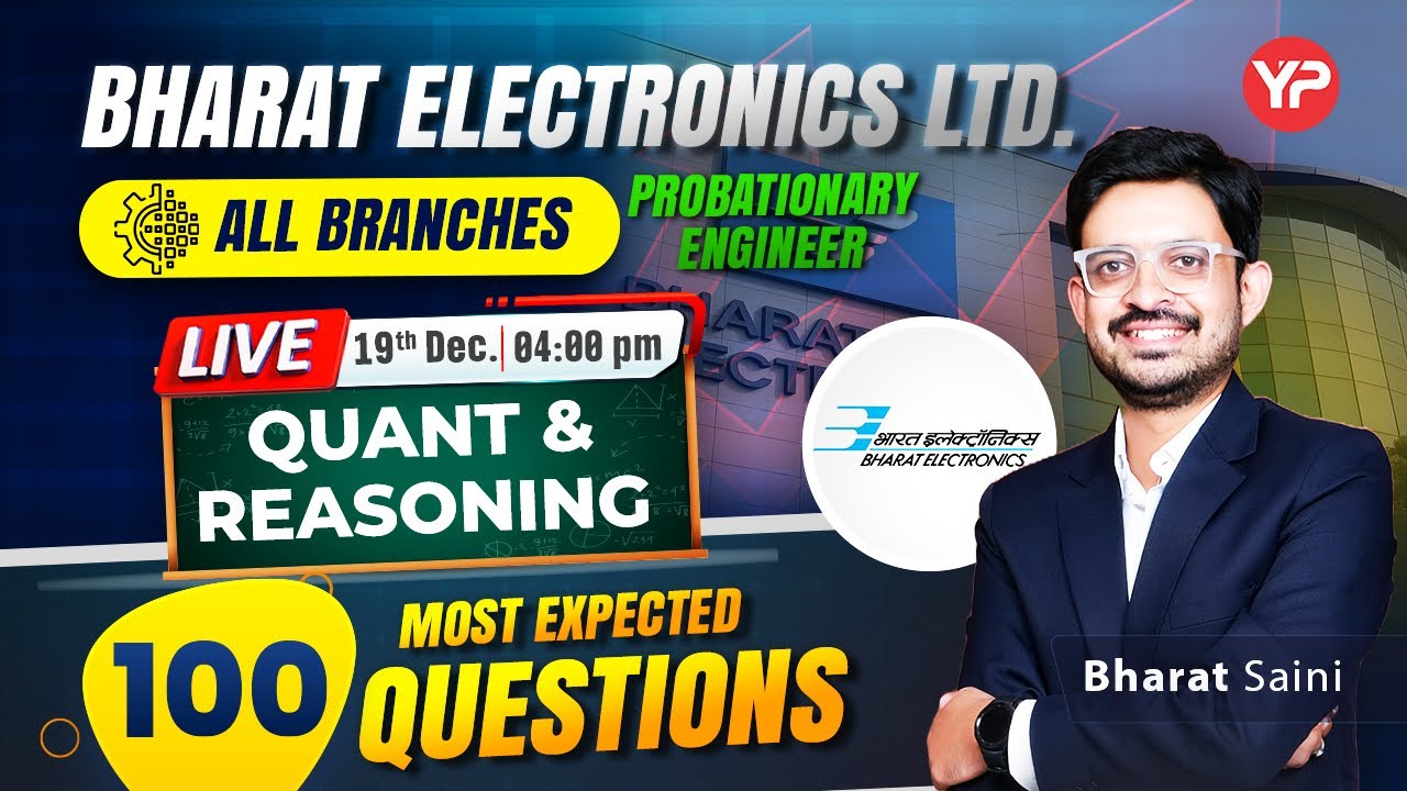 BEL PE  | Quant & Reasoning &ndash; 100 Most Expected Questions | All Branches | Live @4 PM | 19 Dec