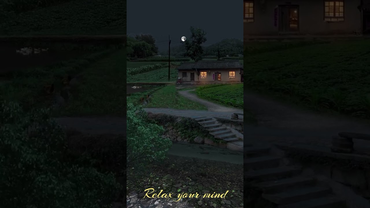 Village Night View Status Moon Light Sky Background Nature