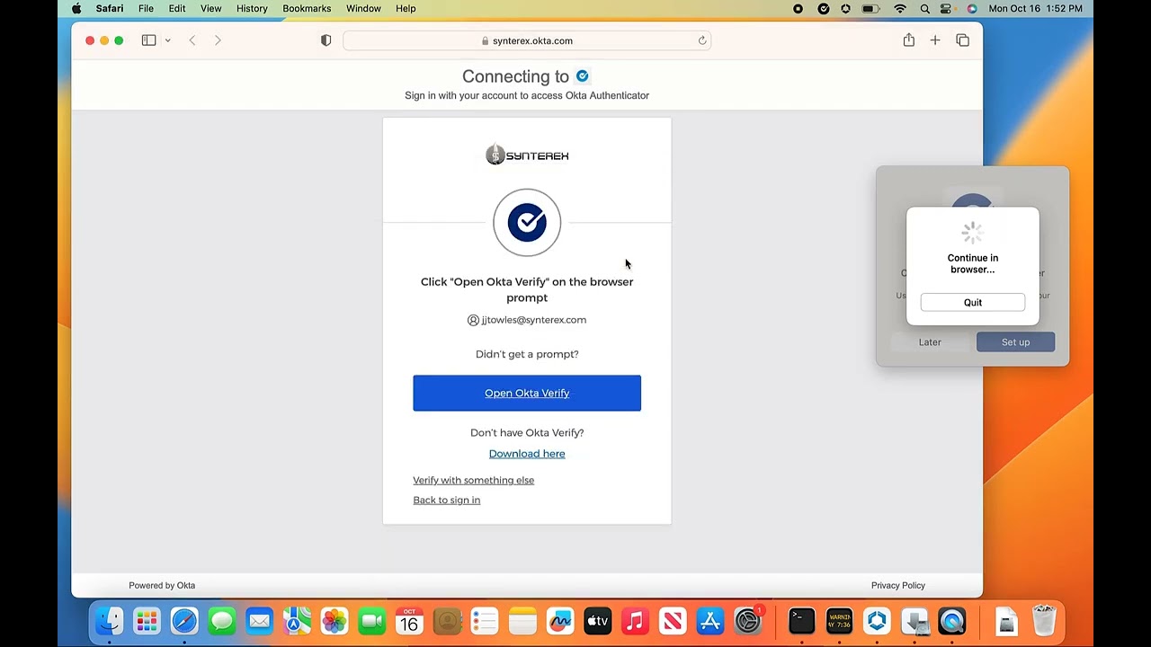 Опыт подключения пользователя к Okta Desktop Sync для macOS