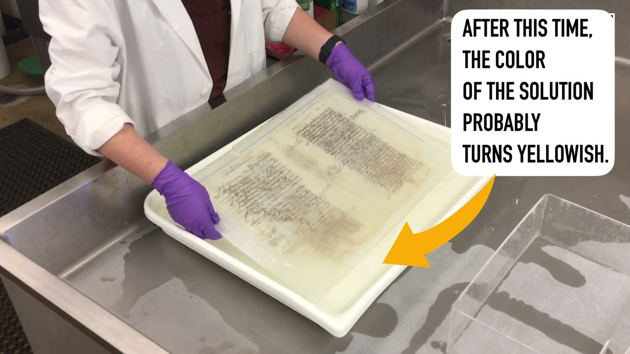 Part 6: Calcium phytate treatment - Immersing the document in water to remove paper degradation