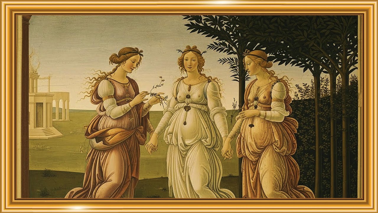 The Three Graces ✨🎨 | Renaissance Mythological Fresco in Botticelli Style | Framed TV Gallery