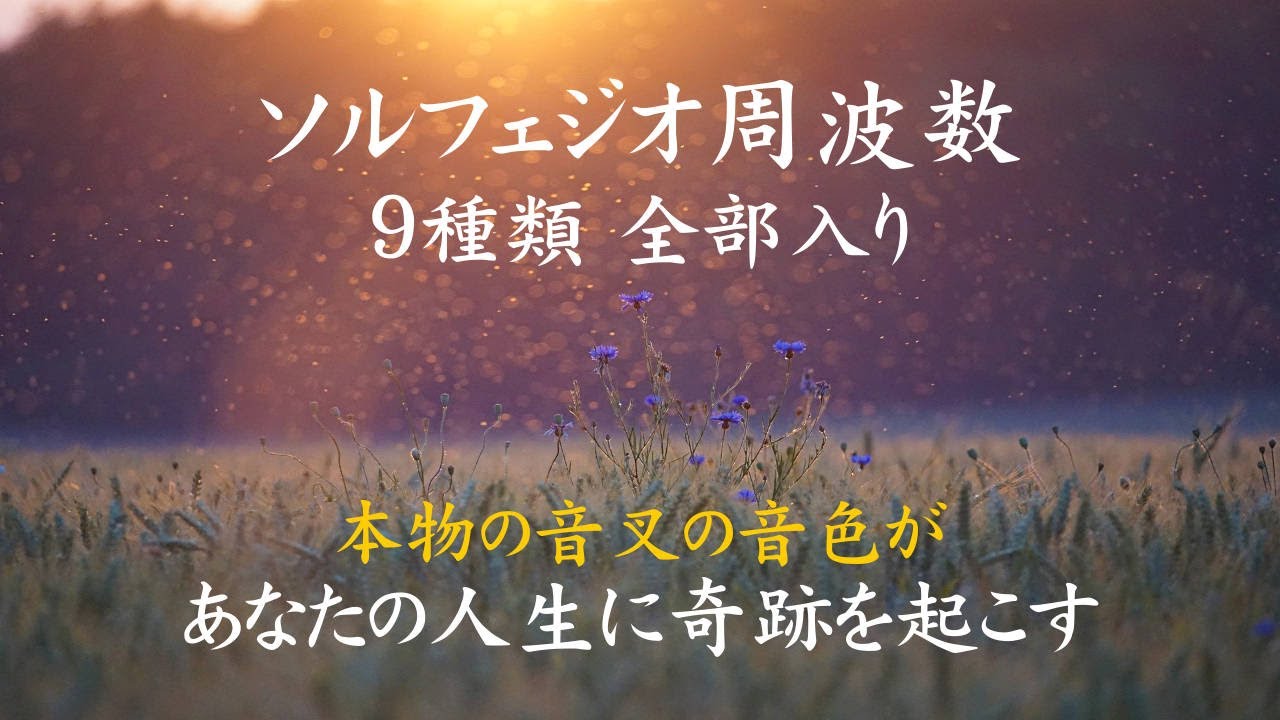 【ソルフェジオ全部入り】174Hz 285Hz 396Hz 417Hz 528Hz 639Hz 741Hz 852Hz 963Hz｜本物の音叉のソルフェジオの音色｜聞き流すだけで人生に奇跡が起こる