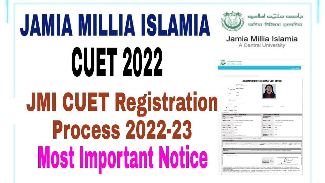 Jamia Millia islamia CUET Admission Form 2022-23 Eligibility Criteria, test, form, fees