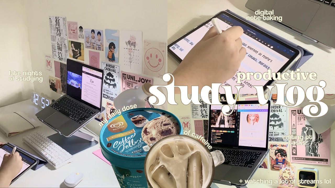 ☕️ study vlog: late night studying, cramming tests, editing pt tasks, notes and lots of caffeine!