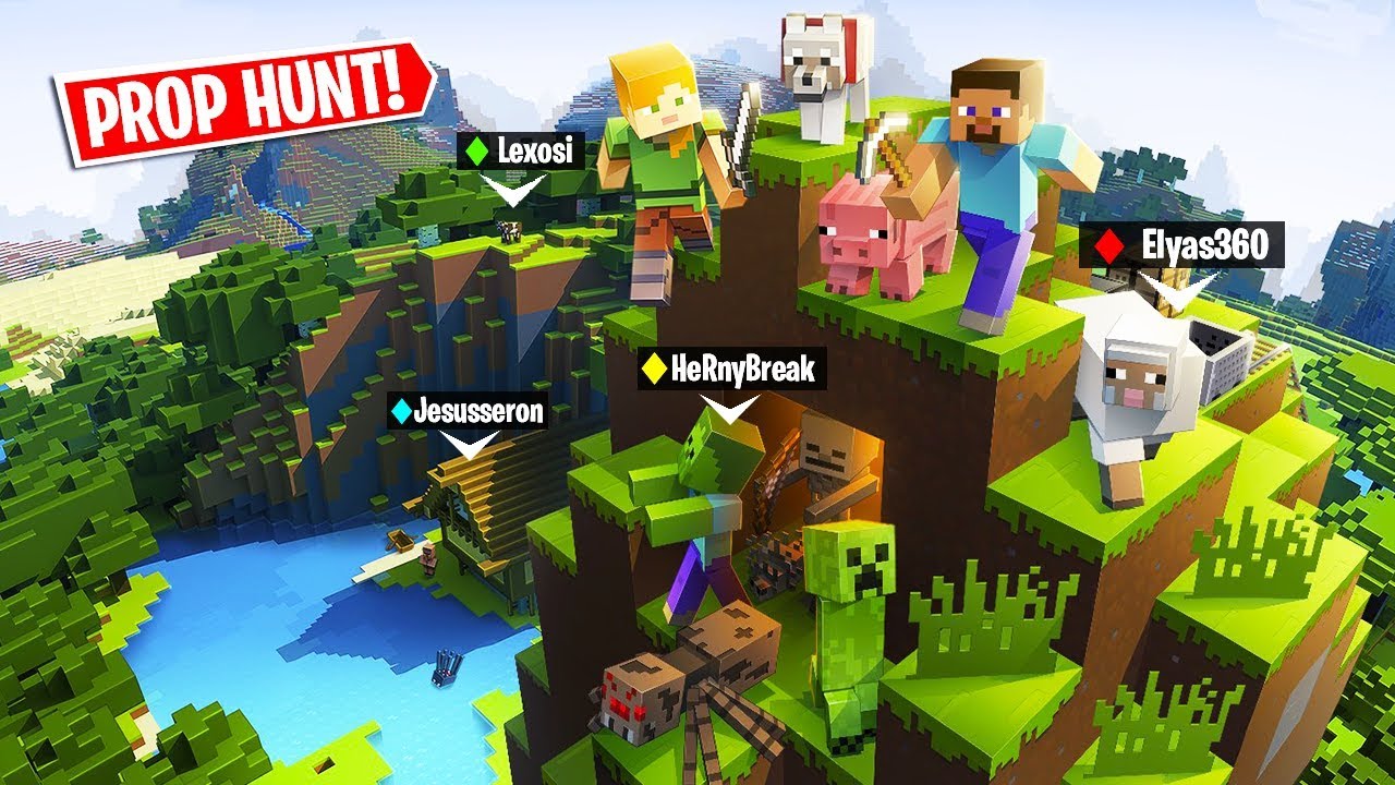 *MINECRAFT PROP HUNT* con el MENTOR y los NOOBS! FORTNITE MINIJUEGOS