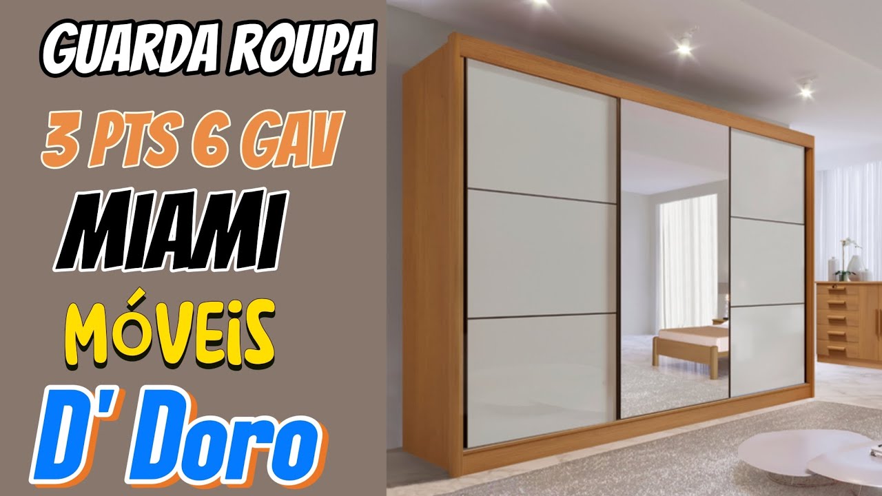Como montar Guarda Roupa com Espelho Casal 3 Portas 6 Gavetas 100% Mdf Miami Cinamomo/off White