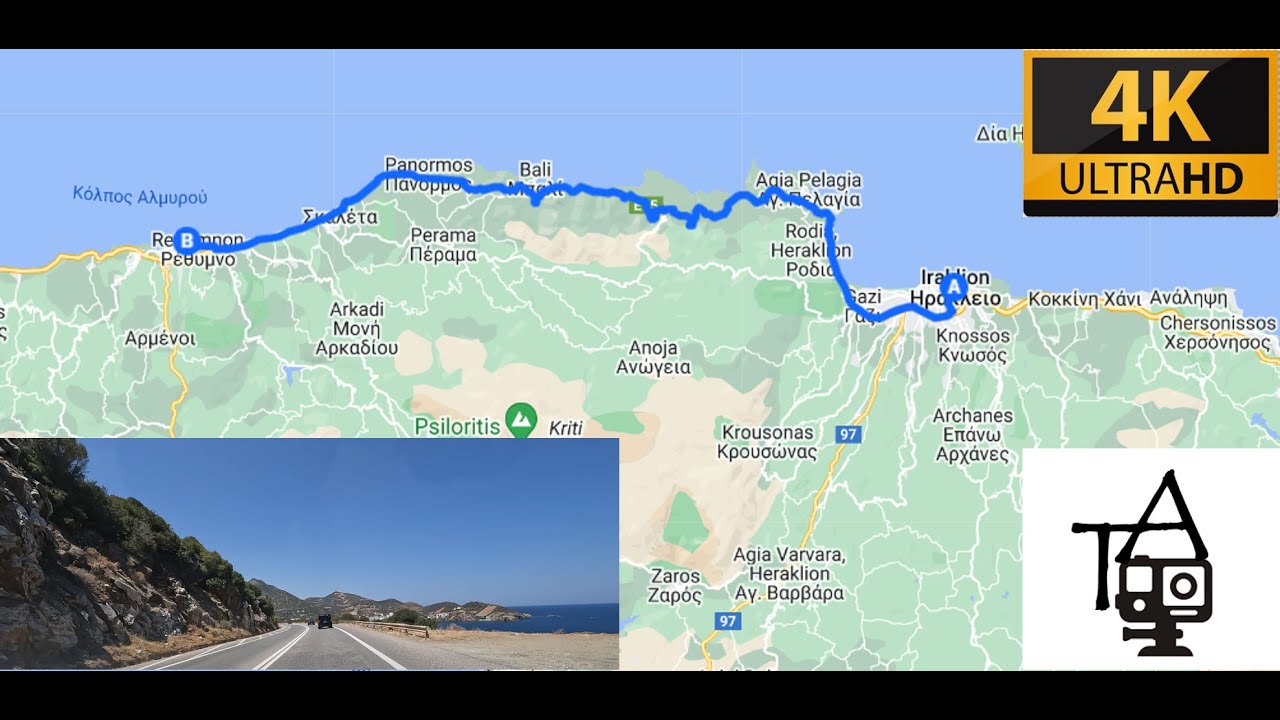 Scenic coastal drive on Crete: Heraklion to Rethymno | Real time | 4K