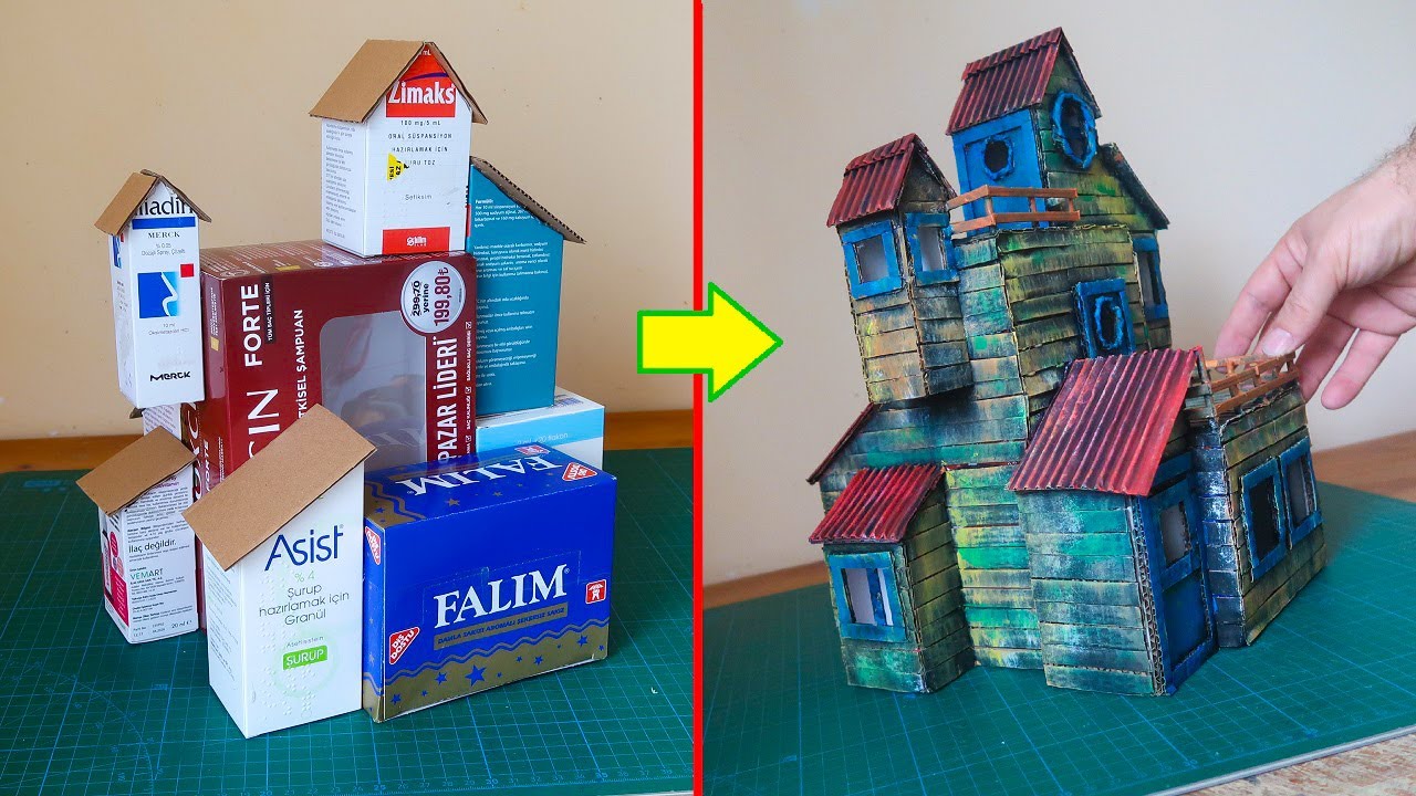 DIY Old Farmhouse Using Cardboard Boxes