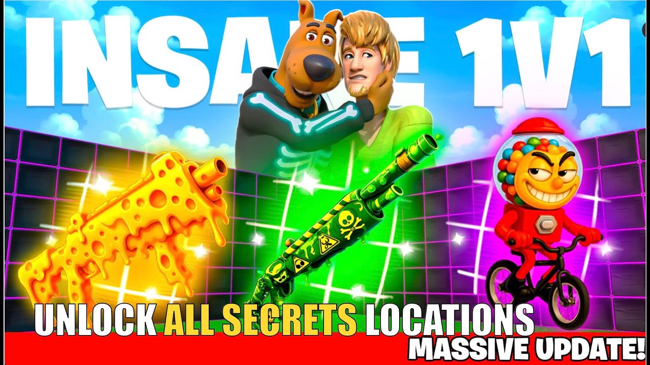 INSANE 1V1 FFA ALL GUNS & RIDES MAP FORTNITE CREATIVE - FIND ALL SECRETS LOCATIONS (PART 3)