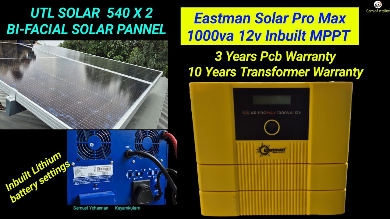 10 years ട്രാൻസ്ഫോർമർ വാറന്റിയുള്ള സോളാർ ഇൻവർട്ടർ, Eastman Solar Pro Max 1000va12v with inbuilt MPPT