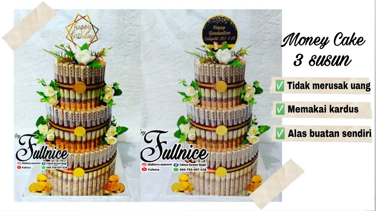 Tutorial money cake | Tutorial cara membuat kue uang 3 susun untuk ulang tahun