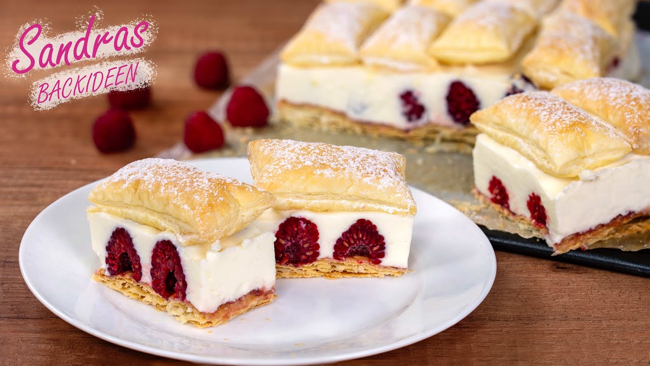 Himbeerschnitten mit Blätterteig | Blätterteig Himbeer Kuchen