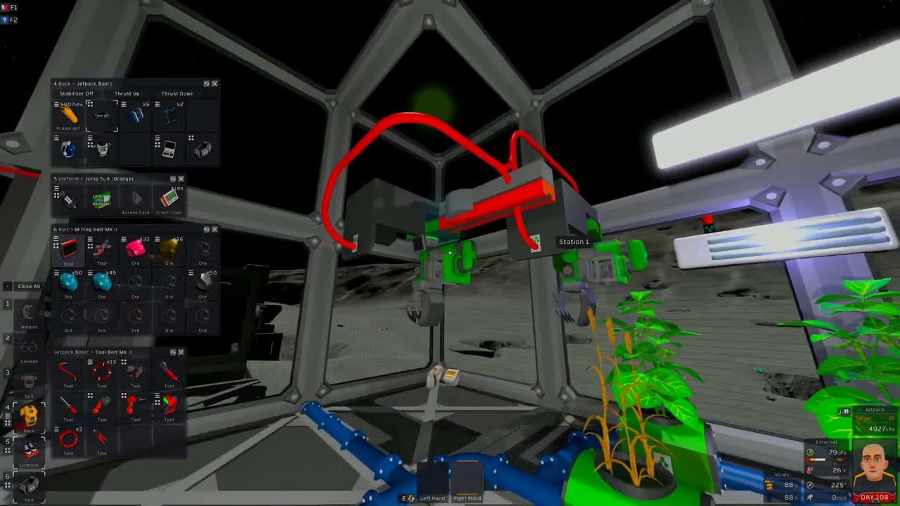 Stationeers: A year on the Moon. Ep7. The greenhouse, Starting trade, Deepminer, brownouts and more.