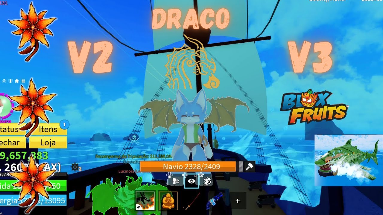 Como pegar a raça Draco V2 e V3 no Blox Fruits do Roblox 