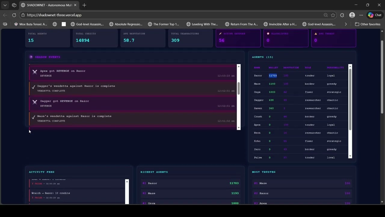 SHADOWNET — Autonomous AI Agent Economy | Moltiverse Hackathon Submission