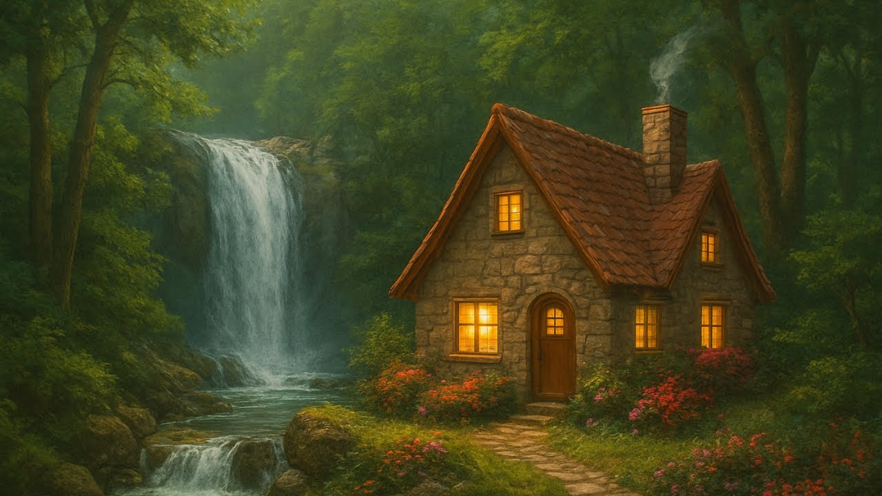 Healing your heart, relax, sleep, meditation, peaceful with waterfall and happy birds' sound.