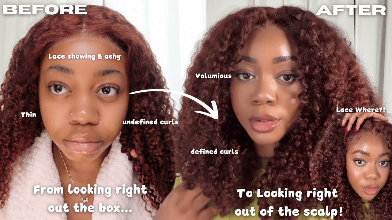 HOW TO:  Make A KINKY CURLY Wig ACTUALLY LOOK GOOD  ft. OQ HAIR ABURN RED GLUELESS CLOSURE WIG