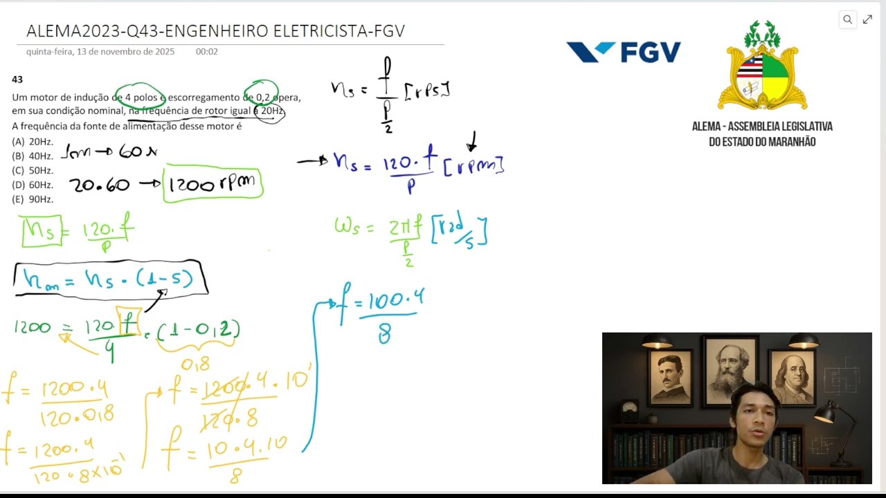 FGV - Engenharia Elétrica - Questão 43- ALEMA2023 - Máquinas Elétricas
