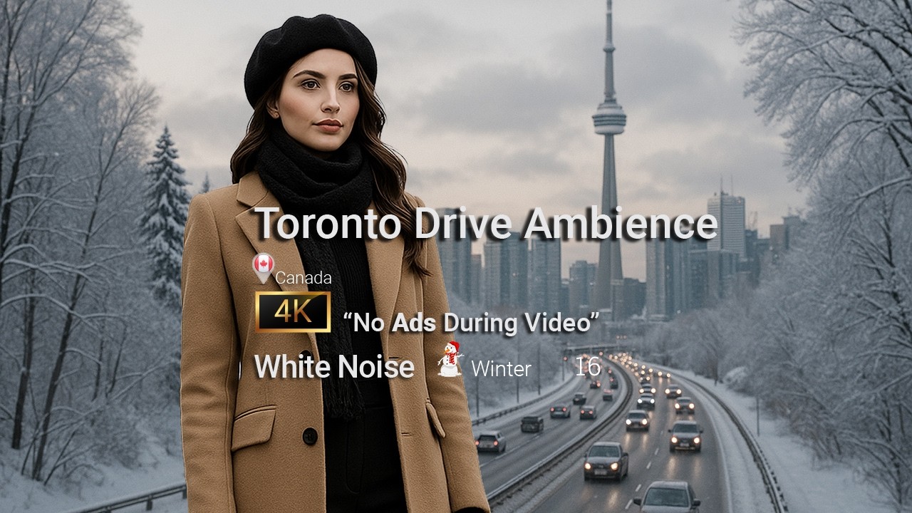 Toronto Driving Ambience 2 Hours  🇨🇦  Winter ☃️ Relaxing 4K Dash-cam + White Noise No Ads + Loop