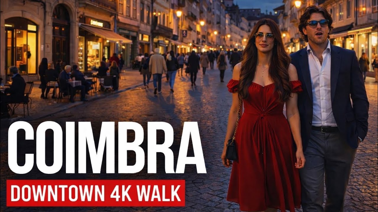 Coimbra Downtown Evening Walk 🇵🇹 | Lively Streets & Night Atmosphere | 4K Walking Tour