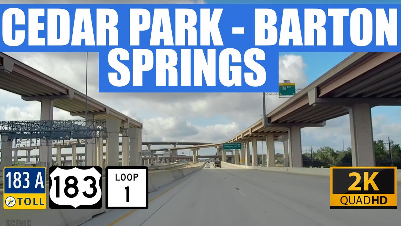 Driving Austin, TX: Cedar Park to Barton Springs Pool (Zilker Park) via Toll 183A, US-183 & Loop 1
