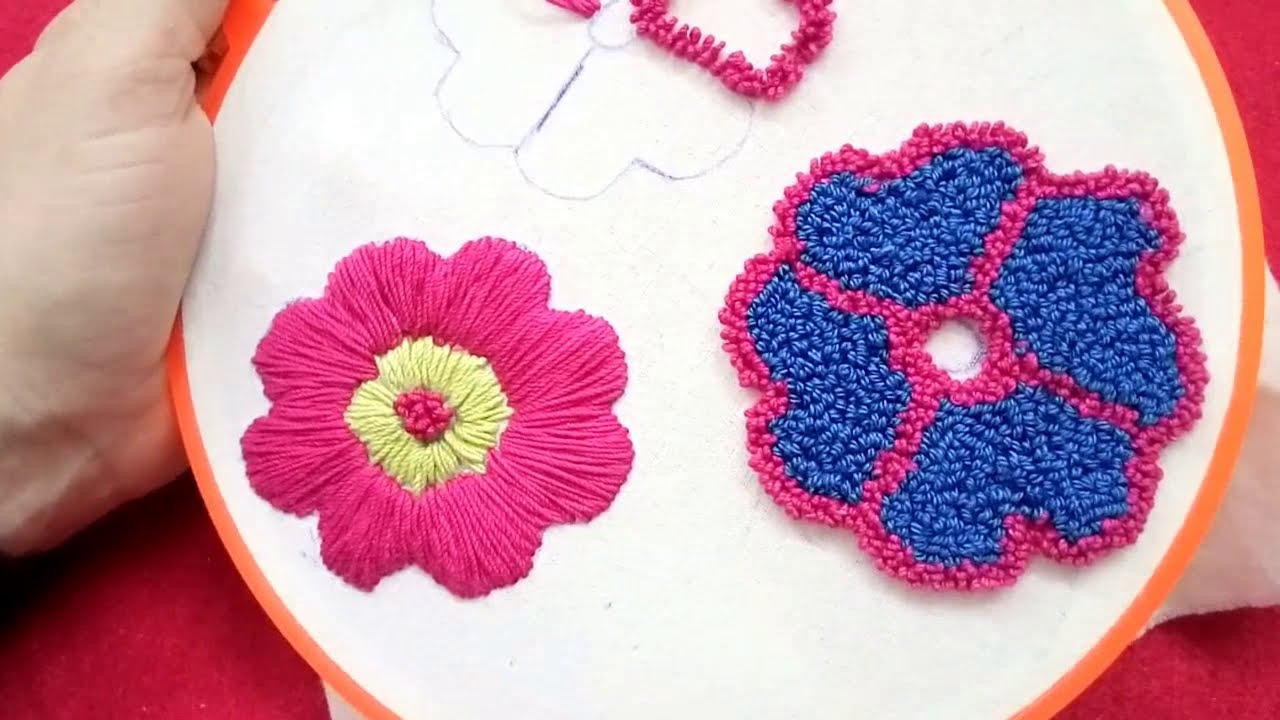 اسهل طريقة لعمل باترون الوردة وتطريزها بأبرة النفاش (punch needle)