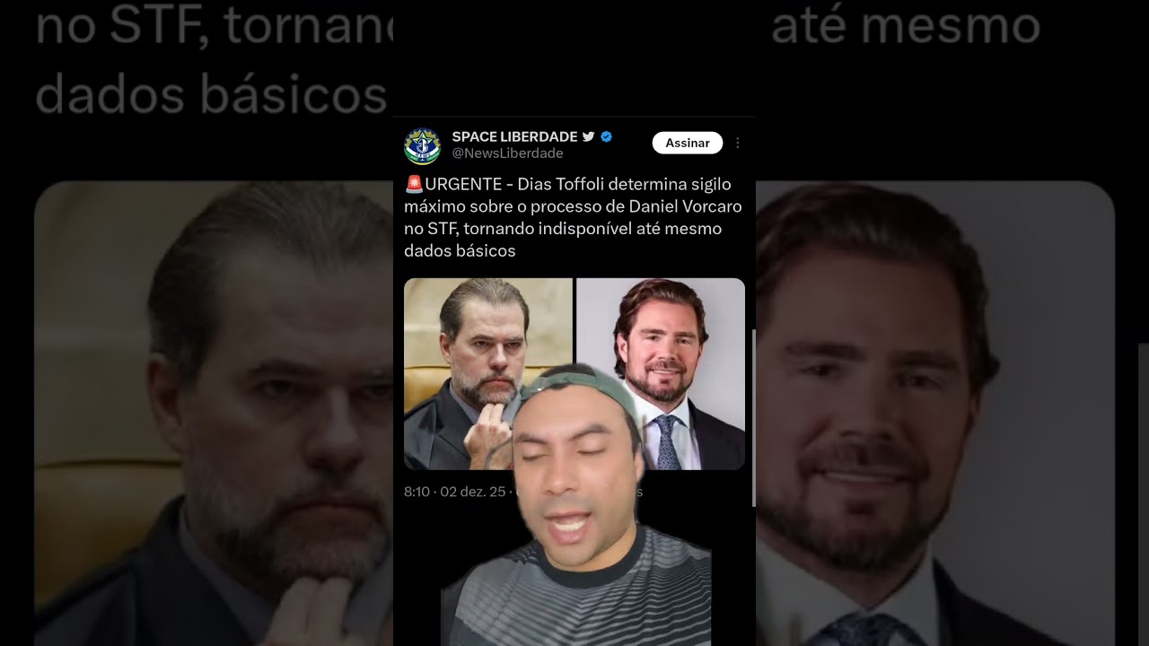 Dias Toffoli determina sigilo m&aacute;ximo sobre o processo de Daniel Vorcaro do banco Master no STF. #stf