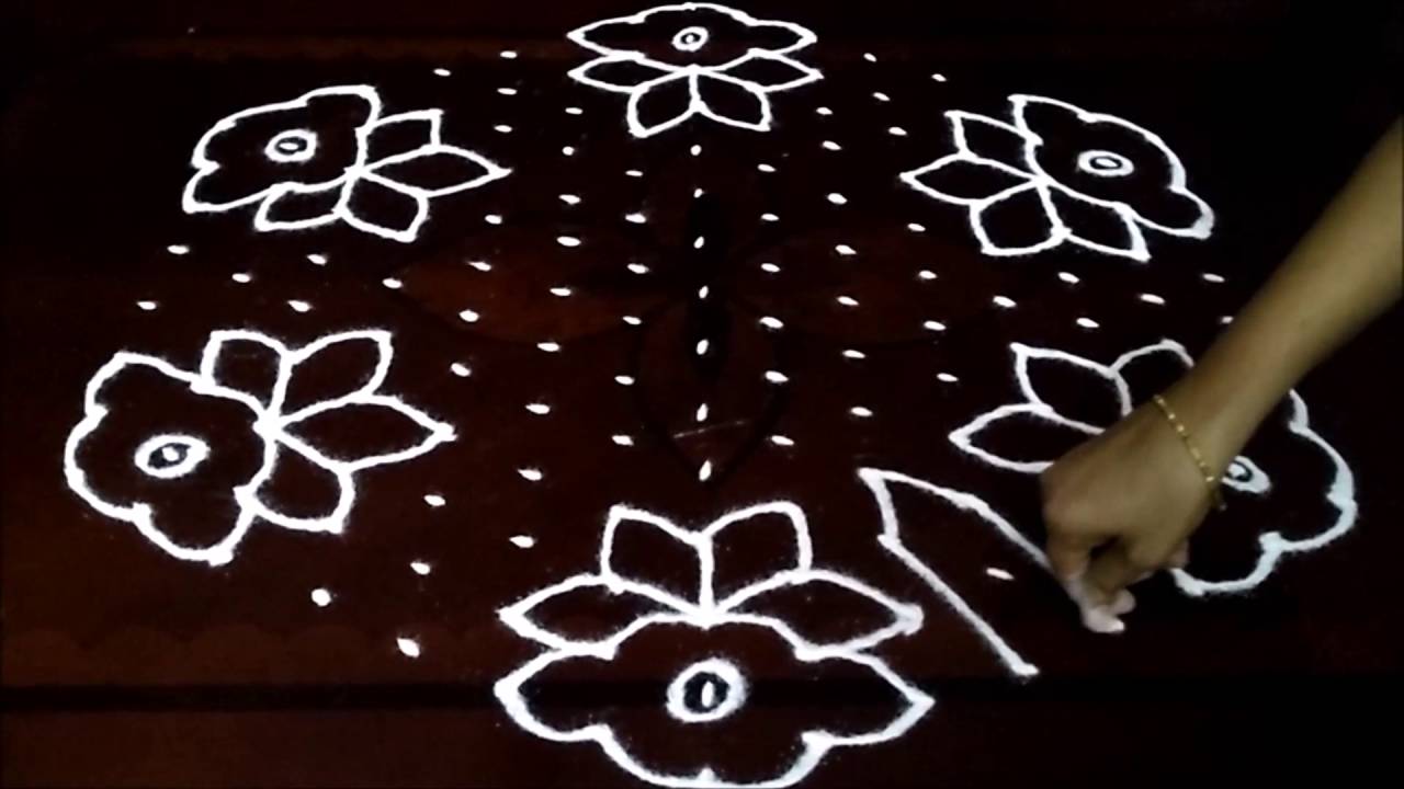 Simple flowers  kolam with 15-8 middle | chukkala muggulu with dots| rangoli design