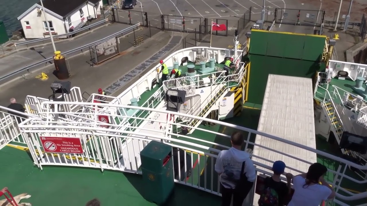 Calmac ferry Finlaggan departs Port Ellen on the island of Islay Argyll Scotland UK on 8.8.23