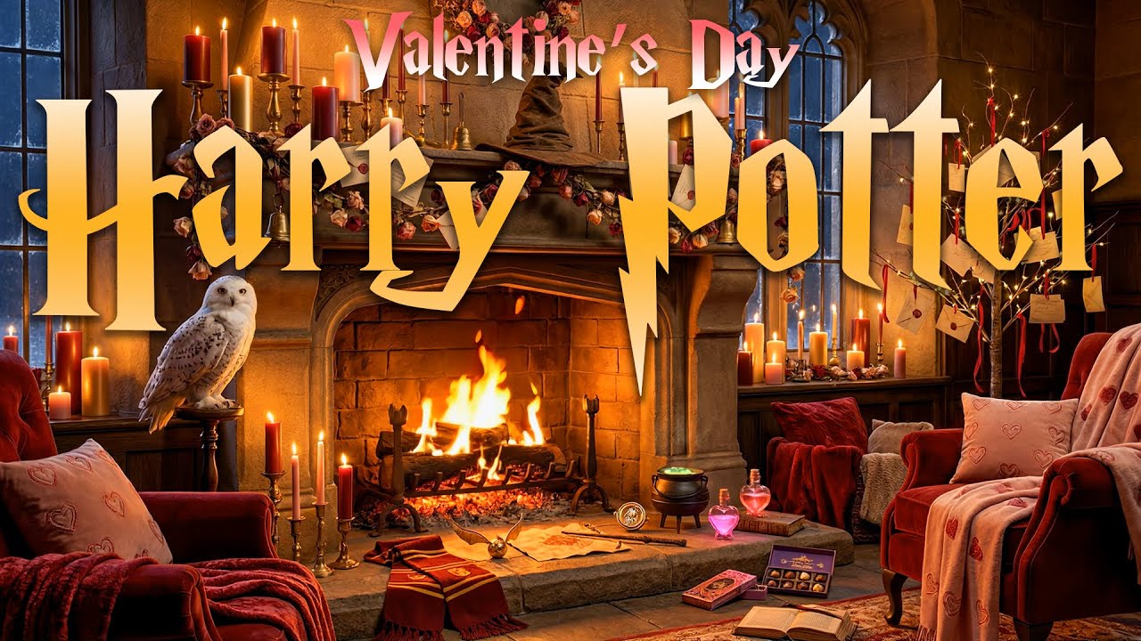 Valentine’s Day at Hogwarts 🔥❤️ Romantic Harry Potter Fireplace Ambience | Cozy Wizard Music