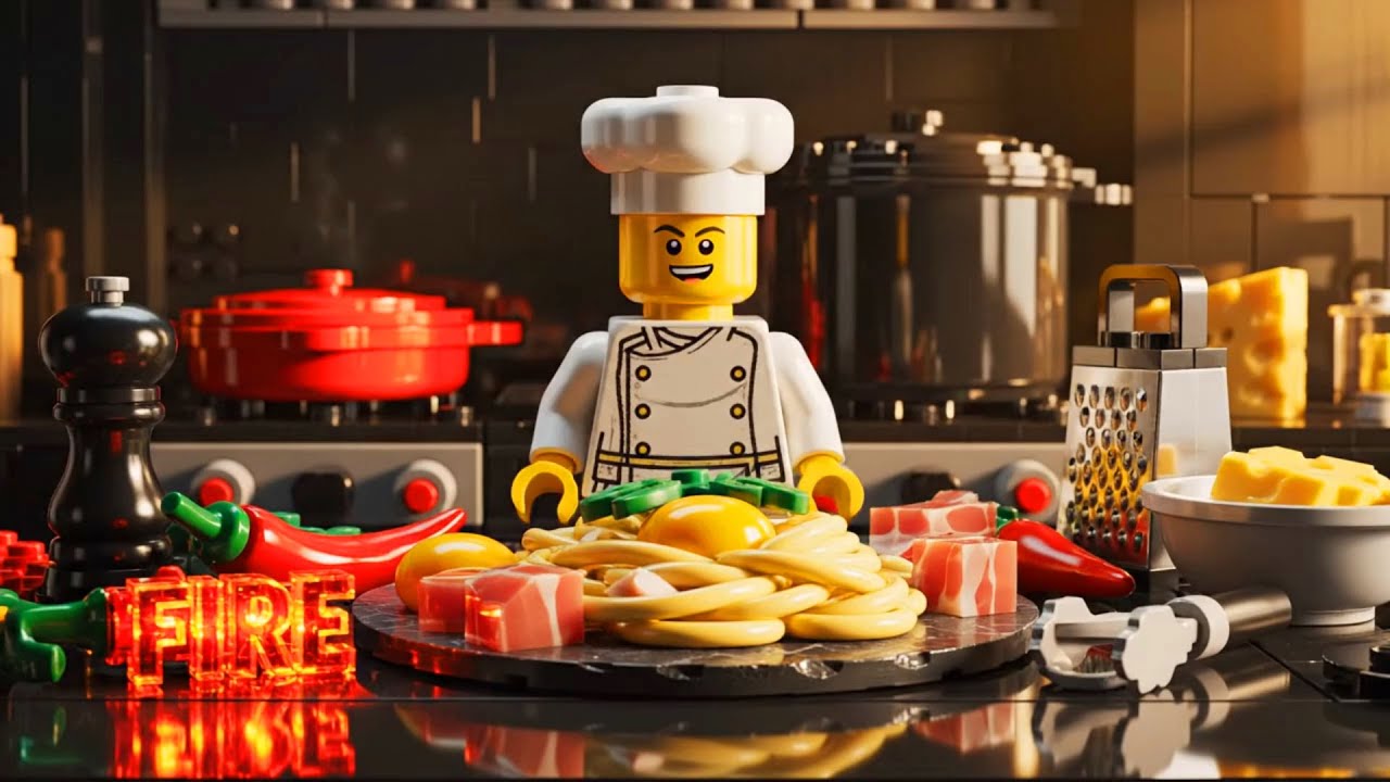I Tried the 2000° Carbonara Fire Noodles | LEGO Cooking ASMR