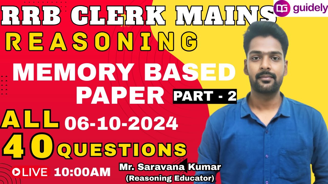RRB CLERK MAINS REASONING Memory Based Paper 2024  |   PART- 2 in Tamil Mr. SK Sir