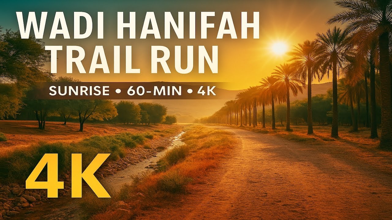 60-Min Virtual Trail Run 4K – Wadi Hanifah Valley Sunrise (Treadmill Workout)