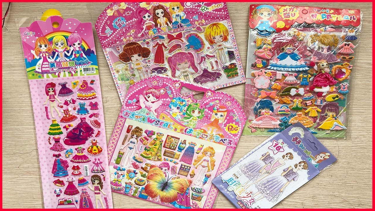 HÌNH DÁN THAY QUẦN ÁO CÔNG CHÚA BÚP BÊ 5 LOẠI, HÌNH DÁN NỔI VÀ HÌNH DÁN THẺ / STICKER DOLLY DRESSING