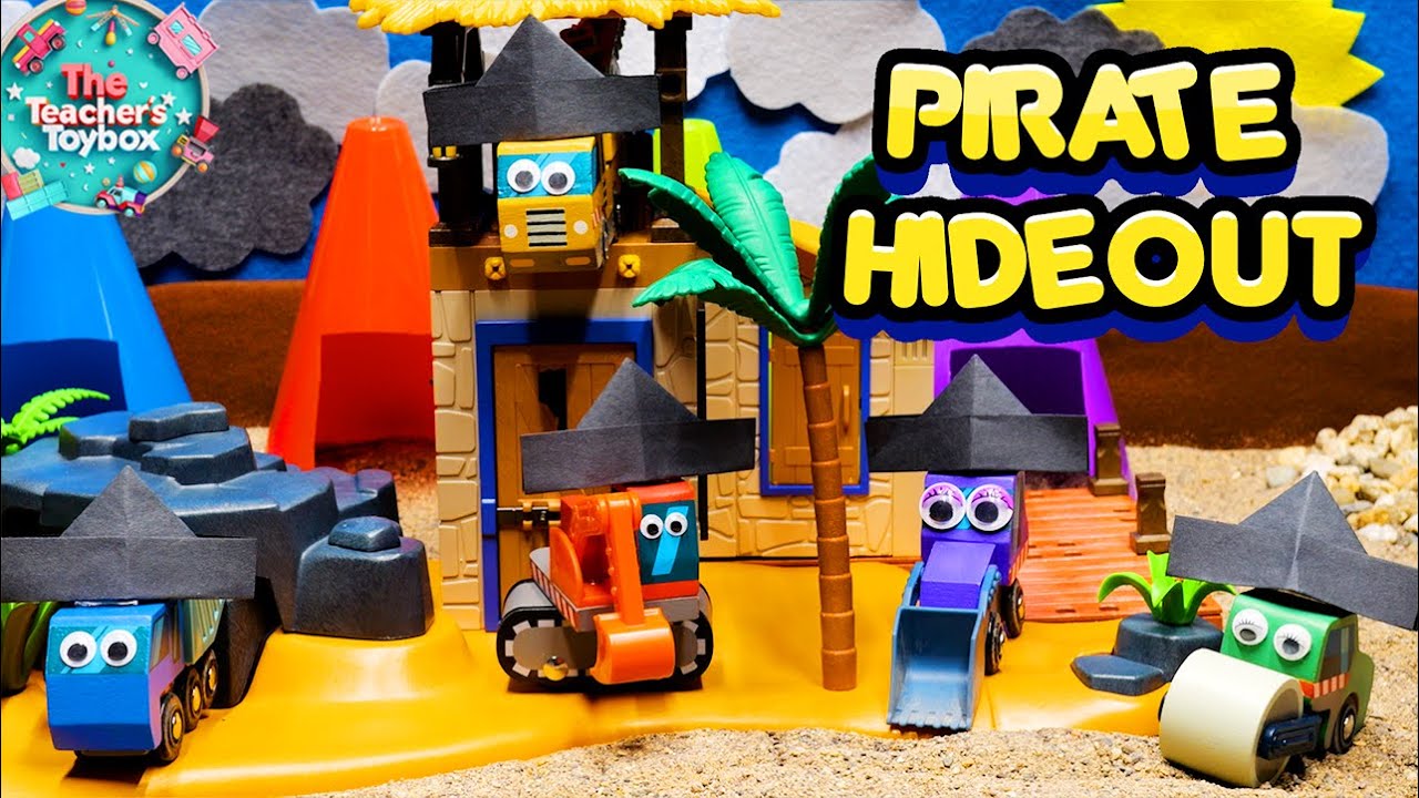 Construction Trucks Build the Pirate Hideout! | Toy Pretend Play | Construction Truck Adventures