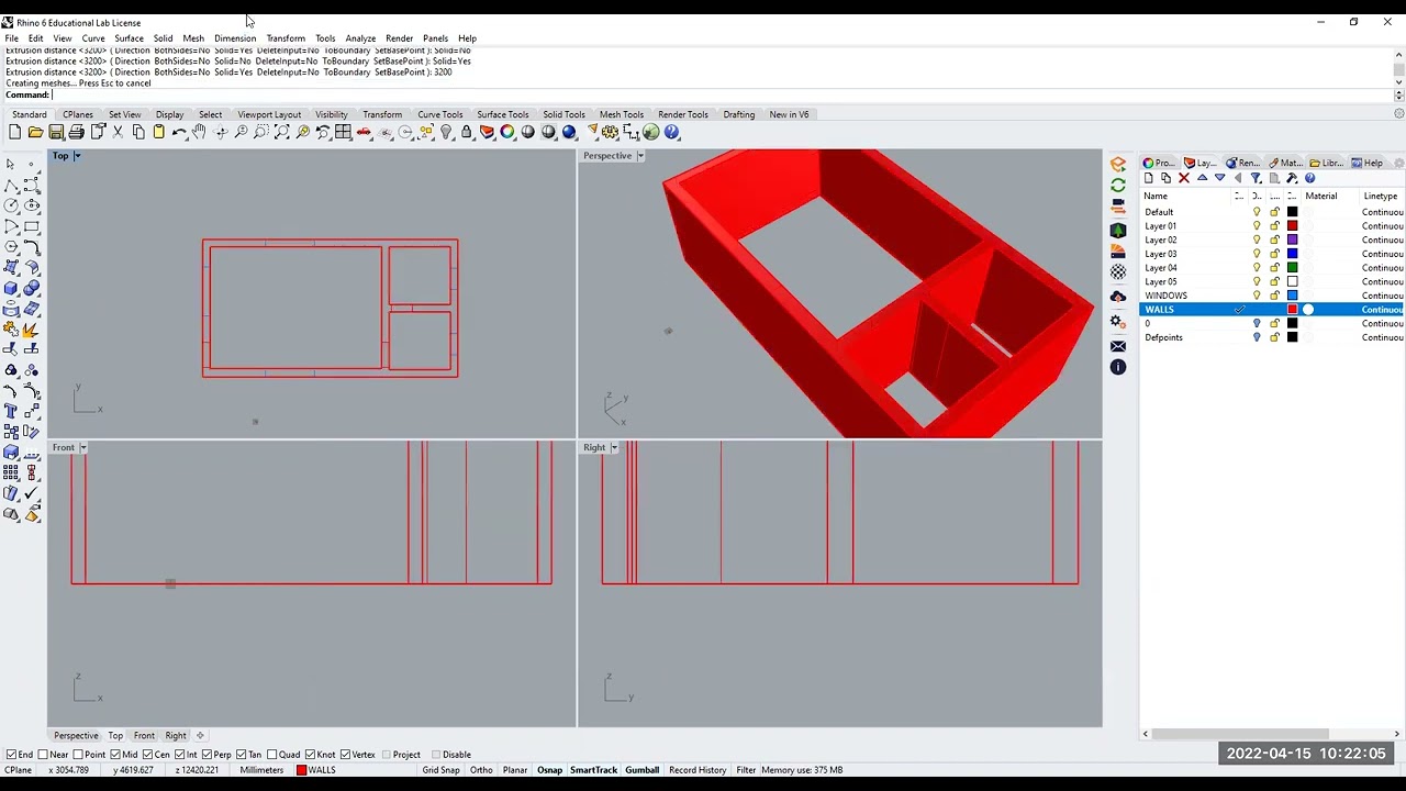 7_Extruding walls and locating windows