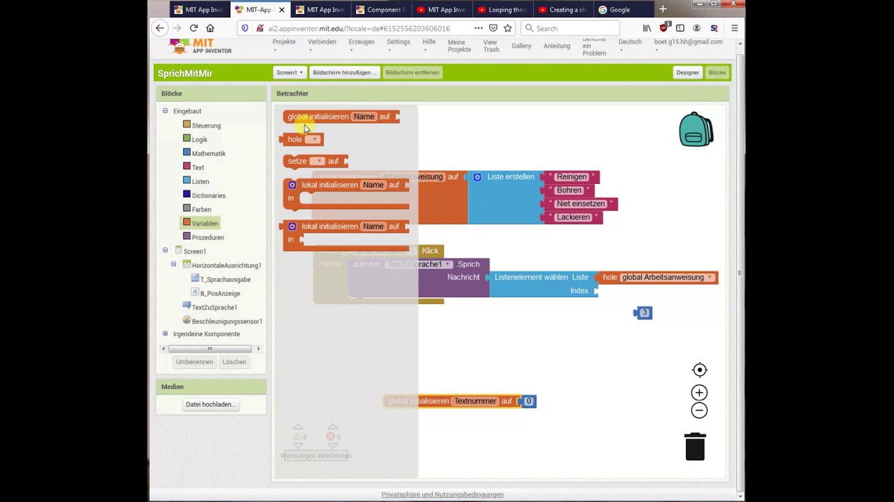 7 MIT App Inventor - Listen erster Teil - deutsche Anleitung