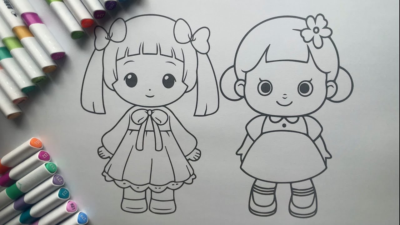 Tranh tô màu búp bê dễ thương - How to Color Beautiful Doll Coloring pages for kids
