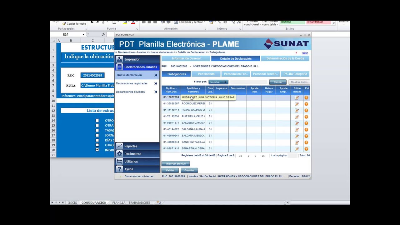 ESTRUCTURAS PARA IMPORTAR A PLAME 2015 DESDE EXCEL