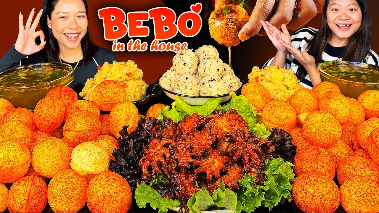 Seafood Mukbang with @BEBO2002. | Spicy Octopus, Pani Puri & Rice Balls ASMR
